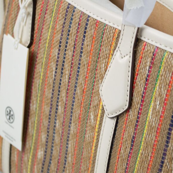 TORY BURCH Small Perry Stripe Raffia Tote - Picture 5 of 12